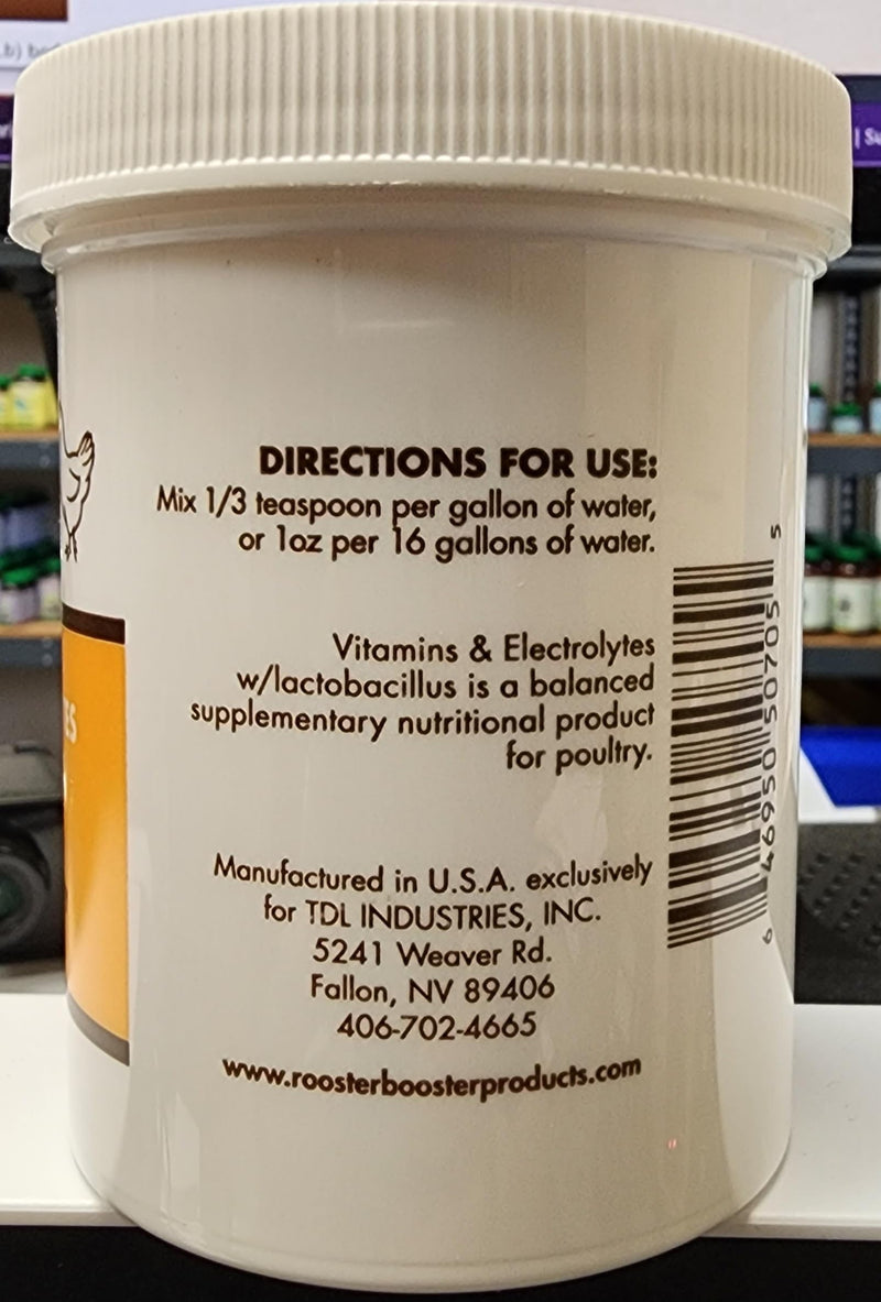 Rooster Booster Vitamins and Electrolytes with Lactobacillus, Natural, 8 oz. - PawsPlanet Australia