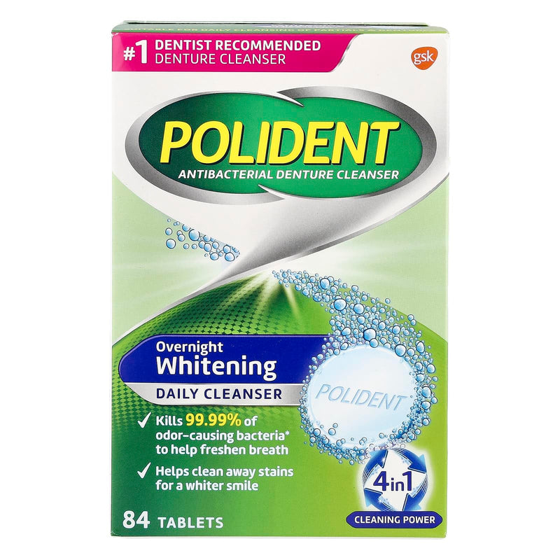 Polident Overnight Whitening Triple Mint Freshness Denture Cleaner Tablets - 84 CT