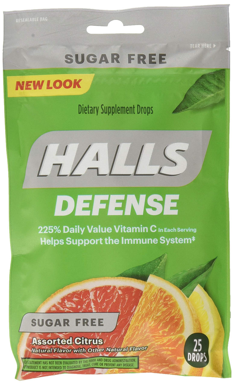 Halls Defense Sugar-Free Vitamin C Citrus 25 Drops/Pack (Pack of 6) 25 Count (Pack of 6)