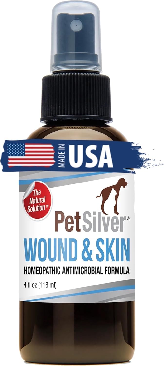 PetSilver Wound & Skin Spray with Patented Chelated Silver, Allergy Relief for Dogs Itching, Hot Spot Treatment for Dogs, Cat and Dog Wound Care, Natural Skin Soother for Dogs, USA, 4 fl. oz. 4 oz - BeesActive Australia