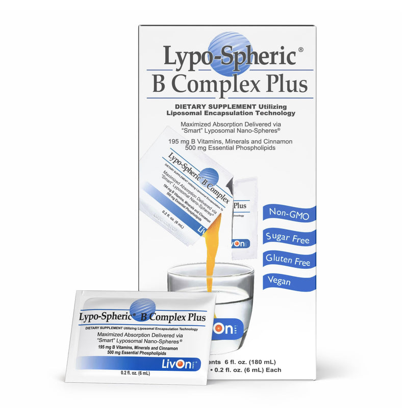 LivOn Laboratories Lypo–Spheric B Complex Plus – 30 Packets – 195 mg B Vitamins, Minerals & Cinnamon Per Packet – Liposome Encapsulated for Improved Absorption – 100% Non–GMO 30 Count (Pack of 1)