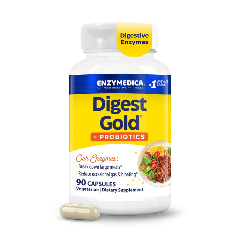 Enzymedica Digest Gold + Probiotics - Helps Gas & Bloating - 90 Caps | Digestive Enzyme Supplement for Women & Men, Enzyme and Probiotic Capsules for Digestion, Gut Health Support, Vegetarian 90 Count (FFP)