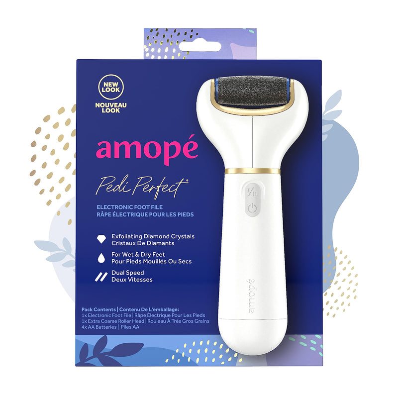 Amopé Pedi Perfect Electric Callus Remover Foot File w/ Diamond Crystals, Pedicure Tool for Feet, Removes Hard & Dead Skin, Feet Scrubber & Buffer, Splashproof, w/ Extra Coarse Roller Head, 1 Count - BeesActive Australia