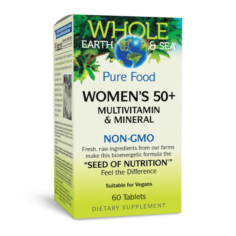 Natural Factors Whole Earth & Sea Women's 50+ Multivitamin & Mineral - Daily Multivitamin with Calcium, Selenium & More - Supports Bone & Brain Health - 60 Tablets (30 Servings) 60 Count (Pack of 1)