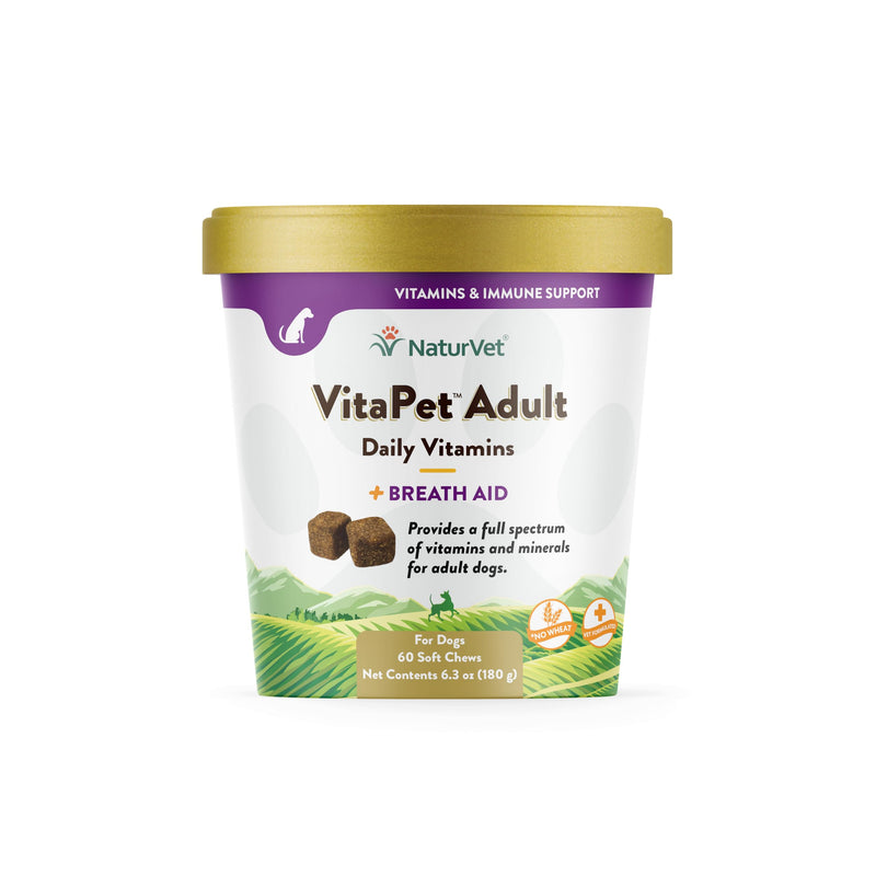 NaturVet VitaPet Adult Daily Vitamins Plus Breath Aid for Adult Dogs, 60 ct Soft Chews, Made in The USA with Globally Source Ingredients - PawsPlanet Australia