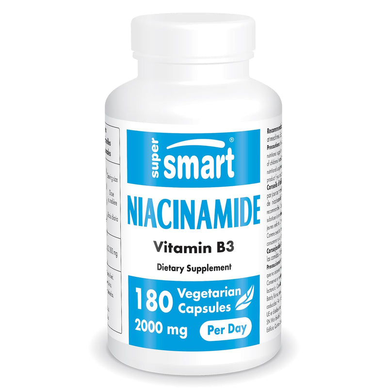 Supersmart - Niacinamide Supplement 2000mg per Day (Nicotinamide) - Flush Free Vitamin B3 Niacin | Non-GMO & Gluten Free - 180 Vegetarian Capsules