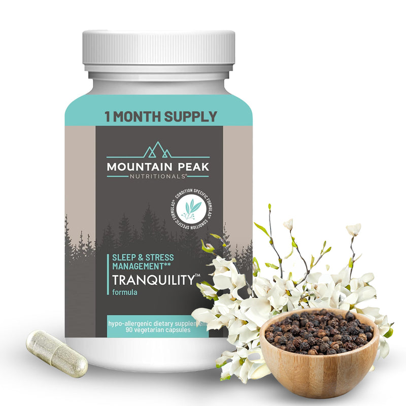Mountain Peak Nutritionals Tranquility Formula - Supports Brain Health, Sleep & Stress Management - Vitamin B6, Vitamin B12 and Adaptogens - Hypoallergenic Dietary Supplement (90 Vegetarian Capsules)