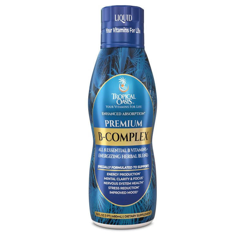 Tropical Oasis Premium Liquid B-Complex w/ Energy maximizing Herbs - Fast Absorbing Liquid B Complex Supplement w/ full line of 8 B-vitamins - 16 oz, 32 servings 16 Fl Oz (Pack of 1)