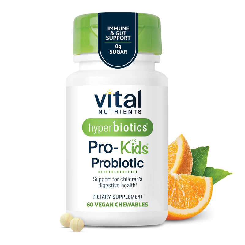Hyperbiotics Vital Nutrients Pro Kids Probiotic | Allergen-Free Toddler Probiotics for Kids | Targeted Immune, Gut, and Digestive Health | Sugar-Free Orange Flavor | 60 Chewable Tablets Easy-to-Swallow Orange
