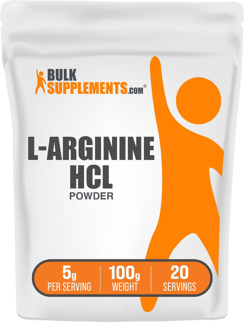 BulkSupplements.com L-Arginine HCl Powder - Nitric Oxide Supplement, Arginine Powder - Unflavored & Gluten Free, 5g per Serving, 100g (3.5 oz) (Pack of 1) 3.53 Ounce (Pack of 1)