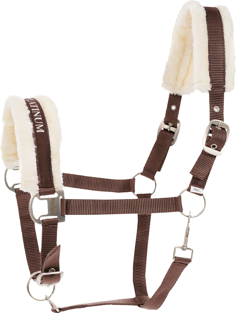 HORZE Howard Soft Fleece Padded Polyester Horse Halter - Easily Adjustable with Brushed Nickel Hardware Dark Brown - BeesActive Australia
