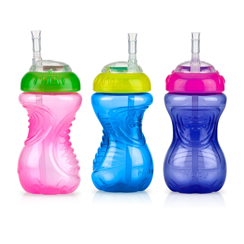 Nuby No-Spill Soft Straw Easy Grip Sippy Cup for Girls - (3-Pack) 10 Oz - 12+ Months Girl - BeesActive Australia