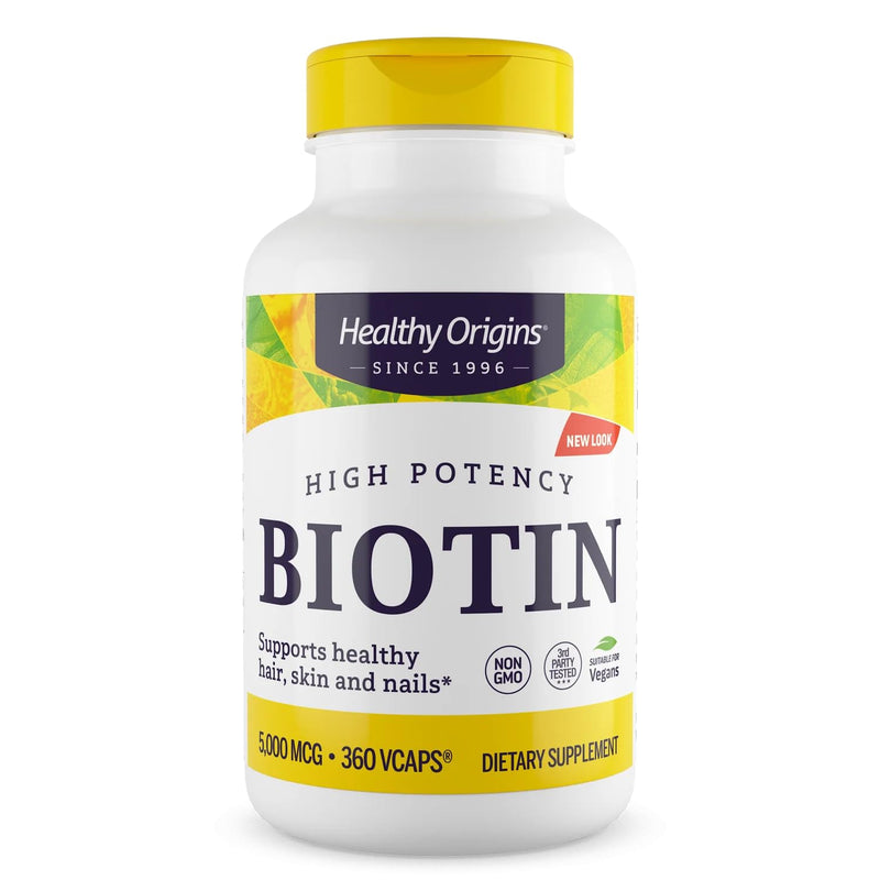 Healthy Origins Biotin 5,000 mcg, Non-GMO, 360 Veggie Caps 360 Count (Pack of 1)