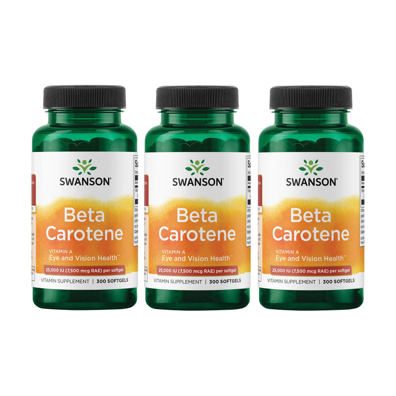 Swanson Beta-Carotene Vitamin A 25,000 IU Eye and Skin Health Supplement for Adults Seeking Vision and Immune Support - 7,500 mcg (300 Softgels, 3 Pack) 300 Count (Pack of 3)