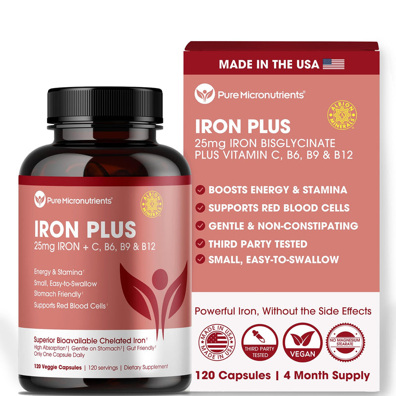Iron Supplement for Women - Gentle Chelate Iron Bisglycinate 25mg with Vitamin C, B6, B12 Folic Acid ‚Äì Supports Iron Deficiency, Menstrual Health & Energy - 120 Count - BeesActive Australia