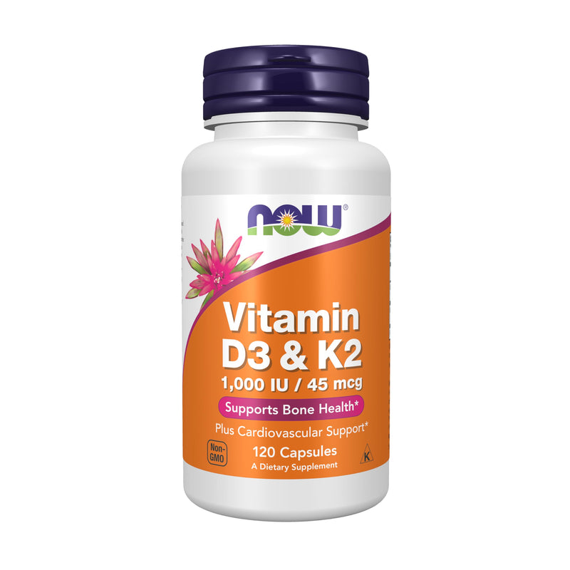NOW Foods Vitamin D-3 & K-2-120 Veg Capsules 120 Count (Pack of 1)
