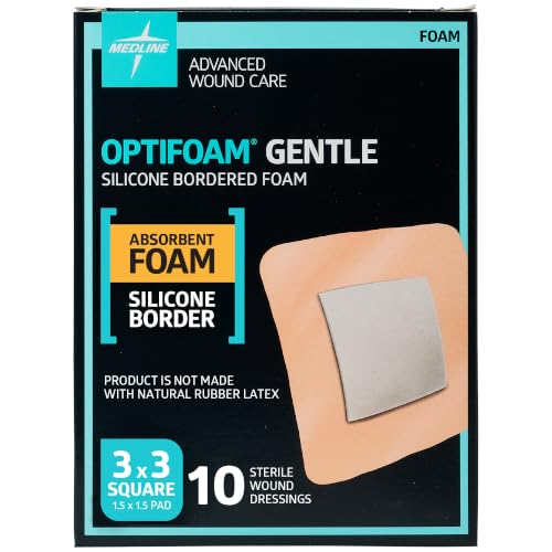 Optifoam Gentle Silicone-Faced Bordered Foam Dressings, 3" x 3", 10 Count 3" x 3"