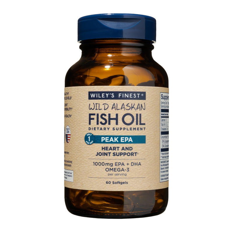 Wiley's Finest Wild Alaskan Fish Oil Peak EPA, 60 Count (Pack of 1) | Heart and Joint Support, Triple-Strength Peak EPA and DHA, 1000 mg Omega-3s, Heart Health Support 60 Count (Pack of 1)