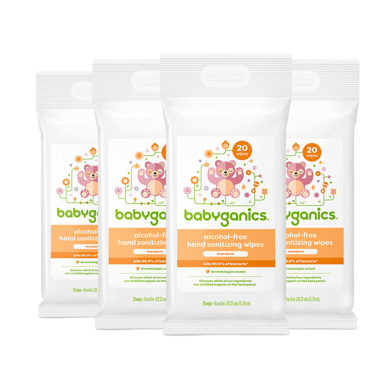 Babyganics Alcohol-Free Hand Sanitizing Wipes, Mandarin, Kills 99.9% of Common Bacteria, Moisturizing, 80 ct (20 count, 4 pack), Packaging May Vary - BeesActive Australia