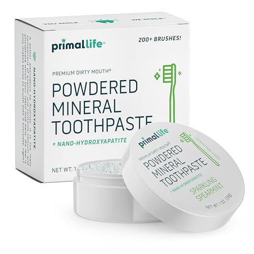 Primal Life Organics - Dirty Mouth Toothpowder, Tooth Cleaning Powder, Flavored Essential Oils with Natural Kaolin & Bentonite Clay, Good for 200+ Brushings, Paleo, Organic, Vegan (Spearmint, 1 oz) 1 Ounce (Pack of 1) Sparkling Spearmint