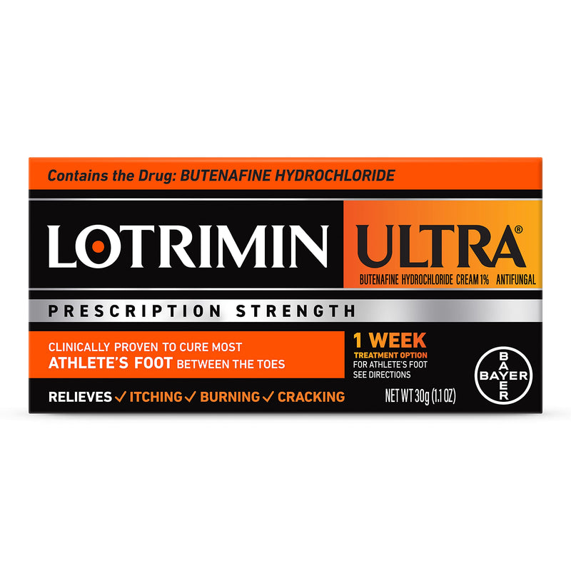 Lotrimin Ultra 1 Week Athlete's Foot Treatment, Prescription Strength Butenafine Hydrochloride 1%, Cures Most Athlete’s Foot Between Toes, Cream, 1.1 Oz Unflavored 30g (Pack of 1)