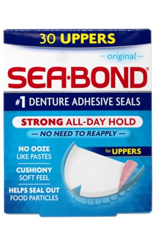 Sea-Bond Secure Denture Adhesive Seals, Original Uppers, Zinc-Free, All-Day-Hold, Mess-Free, 30 Count - 8 Pack