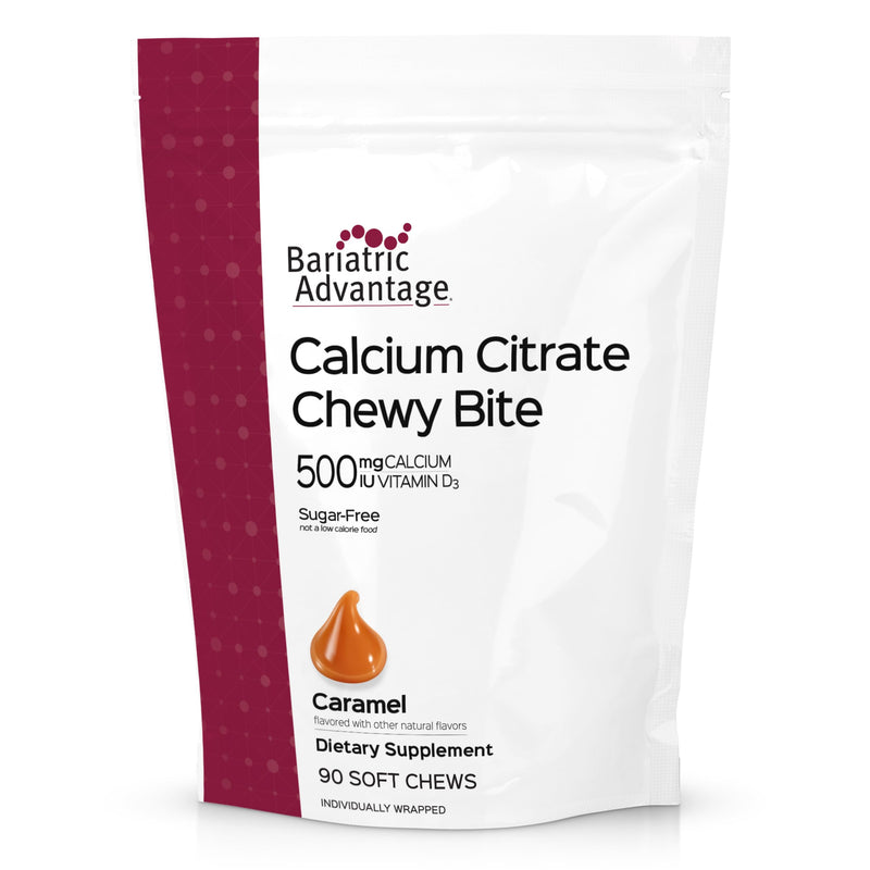 Bariatric Advantage Calcium Citrate Chewy Bites, Caramel Flavor, 90 Ct | 500 mg Calcium Citrate, Highly Absorbable and Digestible, with Vitamin D3, Easily Chewable Calcium Supplement
