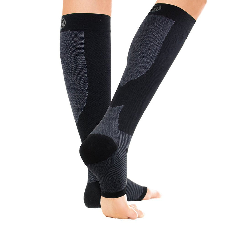 OrthoSleeve FS6+ Compression Foot & Leg Sleeve (1 Pair) for Plantar Fasciitis, Heel Pain, Achilles Tendonitis, Shin Splints, Venous Insufficiency and Leg Cramps Large Black