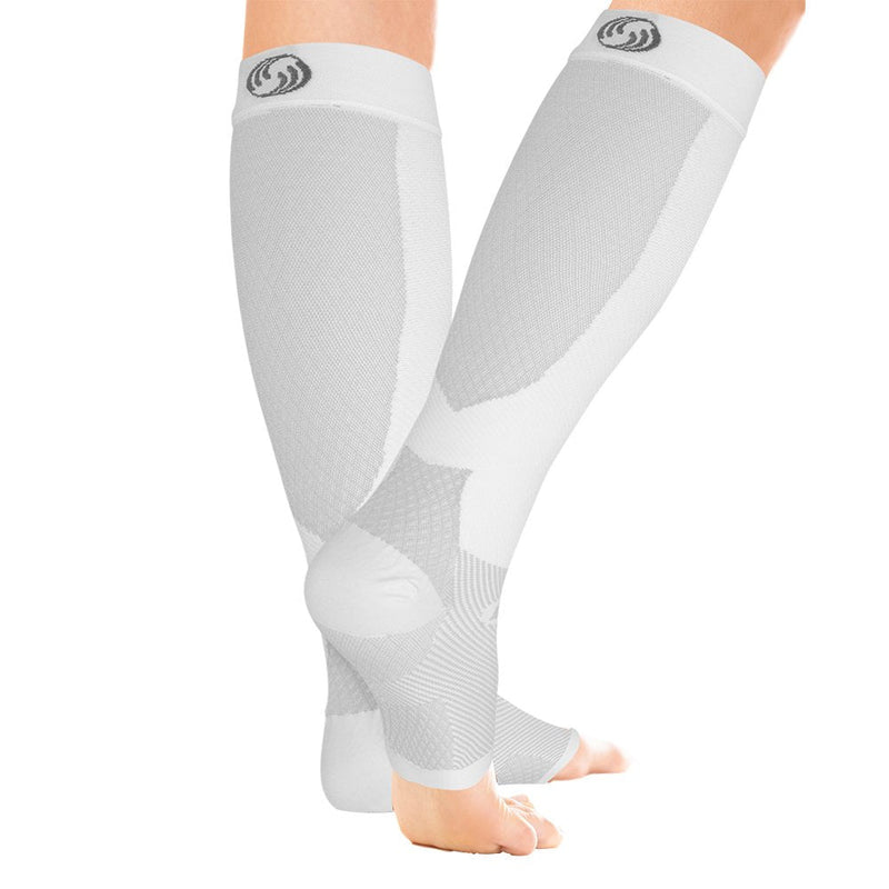 OrthoSleeve FS6+ Compression Foot & Leg Sleeve (1 Pair) for Plantar Fasciitis, Heel Pain, Achilles Tendonitis, Shin Splints, Venous Insufficiency and Leg Cramps Medium White - BeesActive Australia