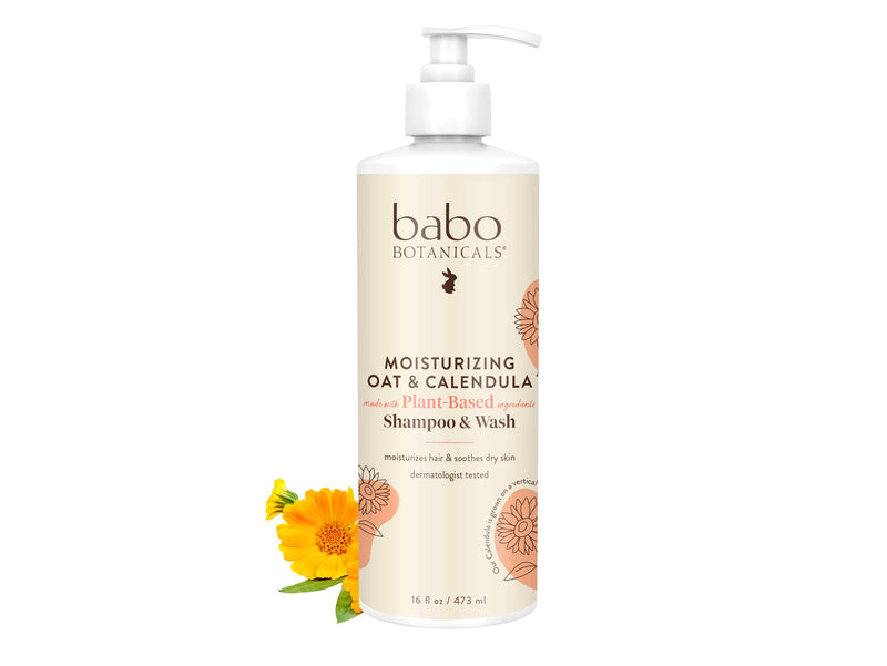 BABO Botanicals Moisturizing Oat & Calendula 2-in-1 Shampoo & Wash - for Dry or Sensitive Skin - for All Ages - Lightly Scented - Vegan - Various Sizes 16 Fl Oz (Pack of 1) Pack of 1 - BeesActive Australia