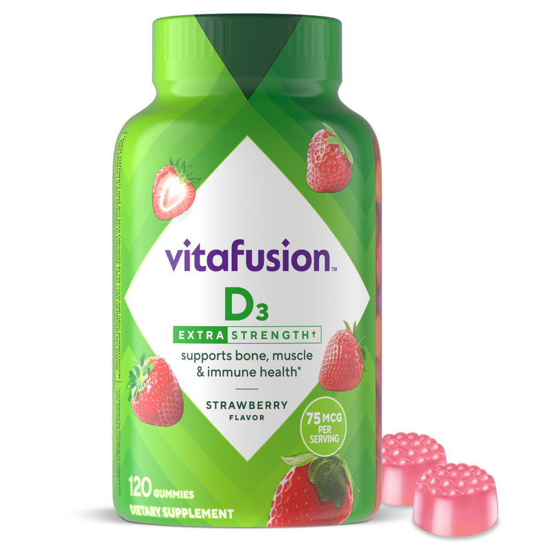 vitafusion Extra Strength Vitamin D3 Gummy, Strawberry Flavored Bone and Immune System Support (1) 120 Count - BeesActive Australia