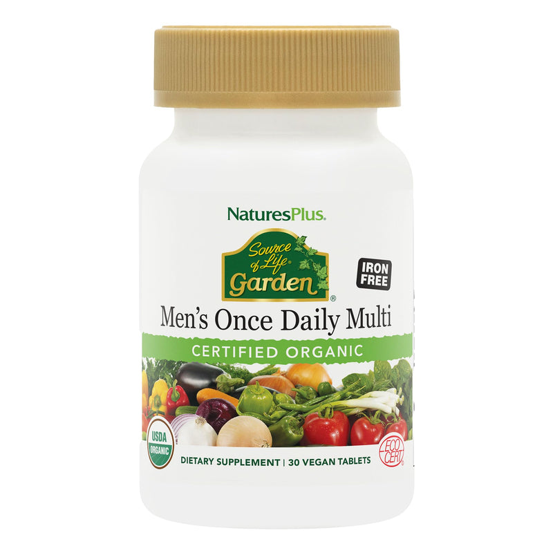 NaturesPlus Source of Life Garden Men’s Once Daily Multivitamin - 30 Tablets - Supports Energy & Stamina - USDA Certified Organic, Non-GMO, Vegan, Gluten Free, Iron Free - 30 Servings