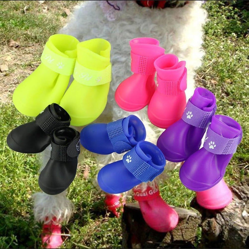 Puppy Dogs Candy Colors Anti-Slip Waterproof Rubber Rain Shoes Boots Paws Cover (Rose Red,Medium) M: 1.56''x 1.99''(W*L) Rose red - BeesActive Australia
