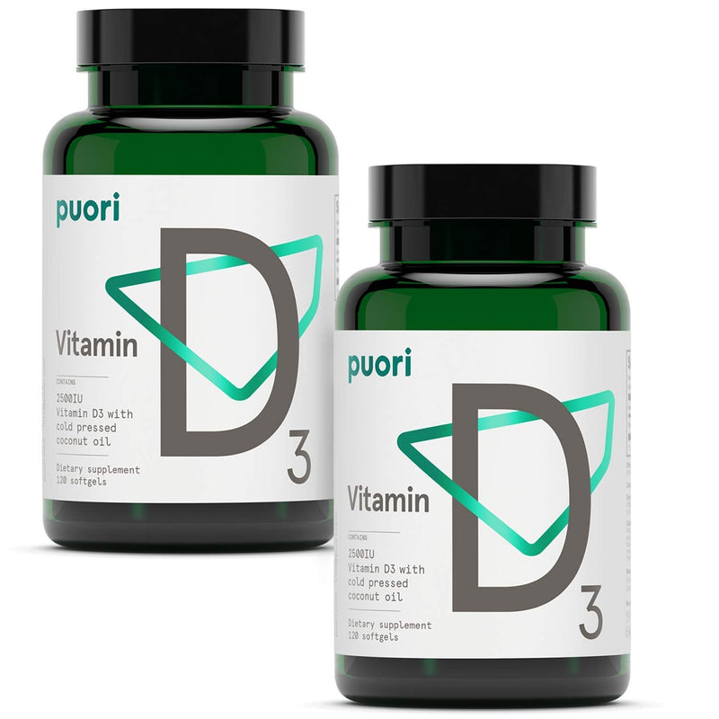 Puori Vitamin D3 Softgels for Adults, 2500 IU (62.5 mcg), 240 Count | Fast Absorbing Supplement Supports Immune System, Bone Health, Density & Muscle Recovery - Non-GMO & Gluten-Free