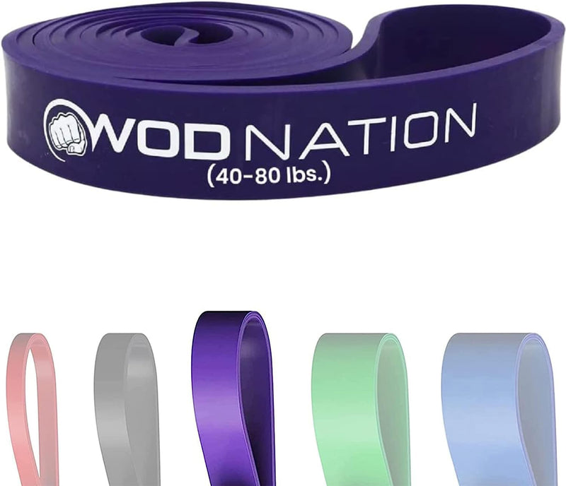 WOD Nation Pull Up Assistance Bands (10-175lbs Band) - Best for Pullup Assist, Chin Ups, Resistance Bands Exercise, Stretch, Mobility Work & Serious Fitness - 41 inch Straps Purple