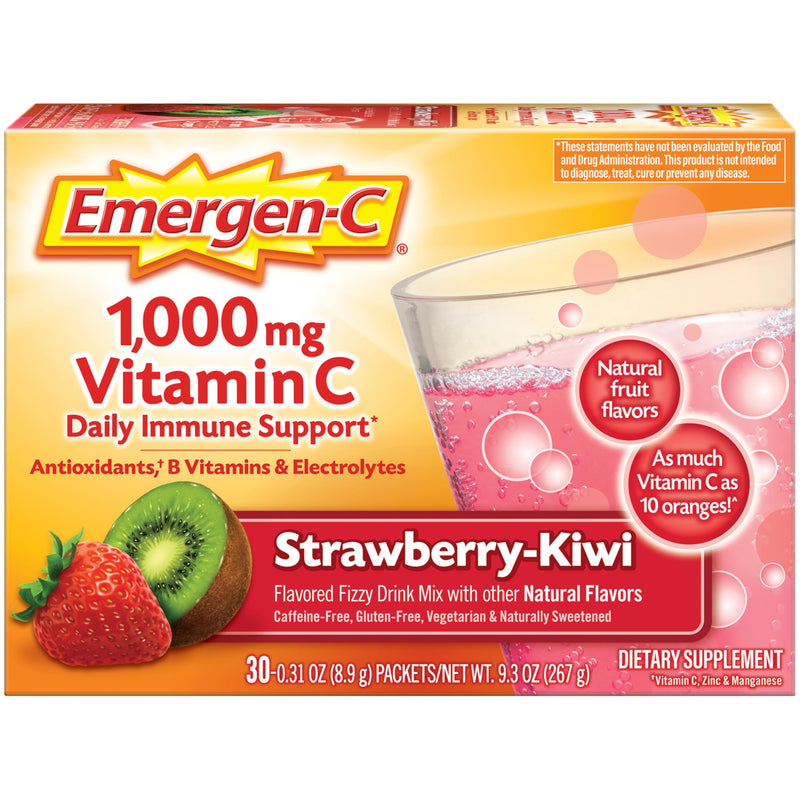 Emergen-C 1000mg Vitamin C Powder, with Antioxidants, B Vitamins and Electrolytes, Vitamin C Supplements for Immune Support, Caffeine Free Fizzy Drink Mix, Strawberry Kiwi Flavor - 30 Count - BeesActive Australia