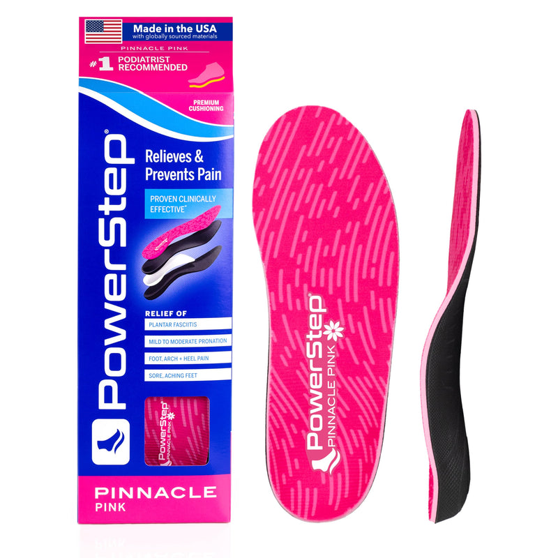 PowerStep Pinnacle Pink Orthotics for Women, Arch Support Inserts, Plantar Fasciitis Relief, Made in USA, Shoe Inserts, Maximum Cushioning, Deep Heel Cup for Pronation Women's 9-9.5 / Men's 7-7.5 - BeesActive Australia