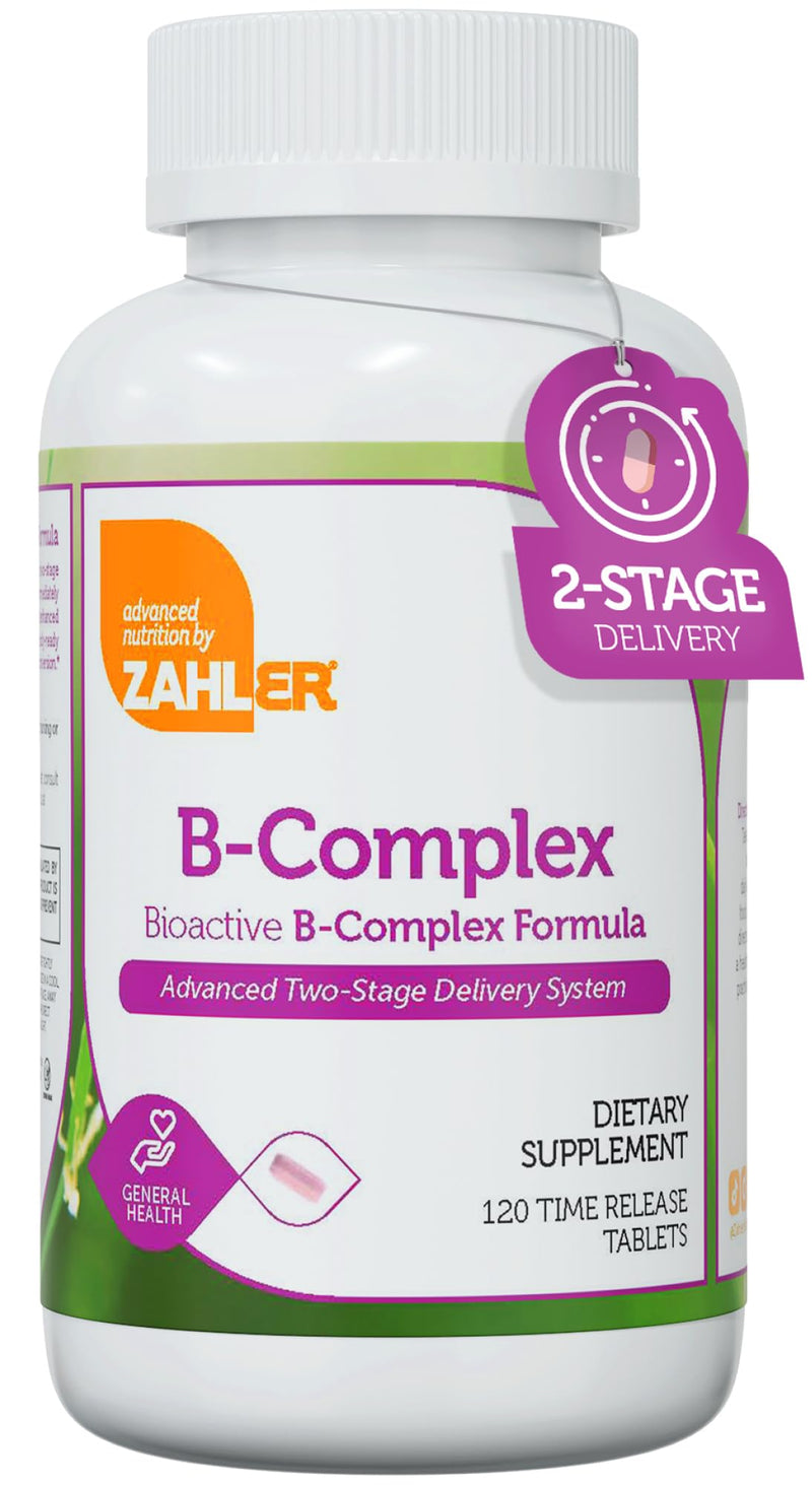 Zahler B-Complex Vitamins for Women & Men - Vitamin B Complex - B Vitamins Complex with B1 B2 B3 B5 B6 B7 B9 B12 - Advanced 2-Stage Delivery System - Gluten Free Kosher Non-GMO VIT B (120 Tablets) 120 Count (Pack of 1)