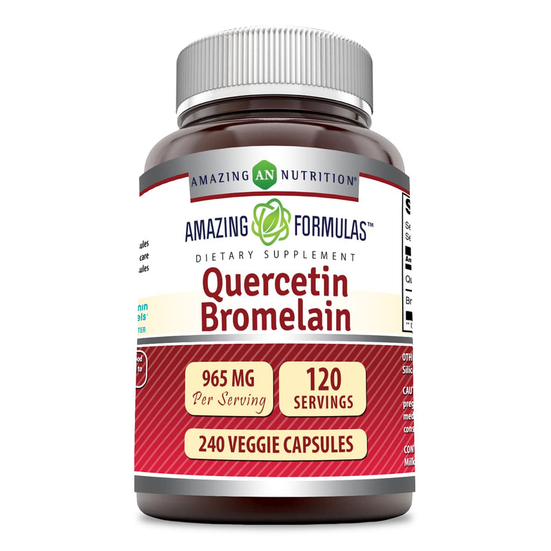 Amazing Nutrition Quercetin 800 Mg with Bromelain 165 Mg Veggie Capsules Supplement | Non-GMO | Gluten Free | Made in USA | Suitable for Vegetarians (240 Count) 240 Count