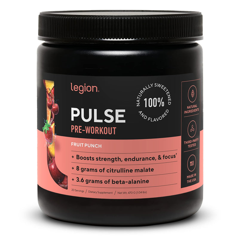 LEGION Pulse Pre Workout Supplement - All Natural Nitric Oxide Preworkout Drink to Boost Energy, Creatine Free, Naturally Sweetened, Beta Alanine, Citrulline, Alpha GPC (Fruit Punch) Fruit Punch - BeesActive Australia