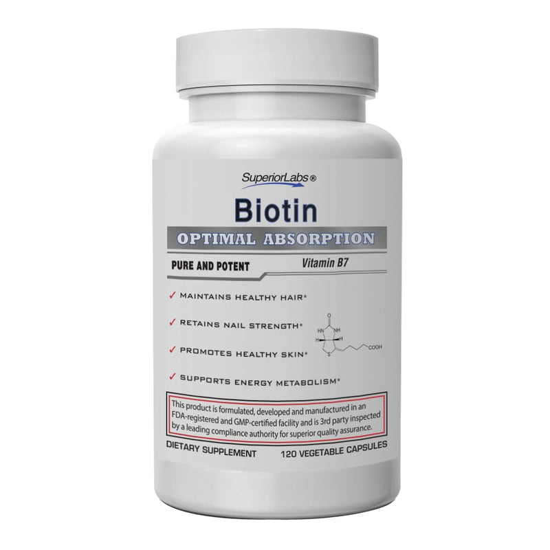 Superior Labs – Best Natural Biotin NonGMO Supplement – for Luscious Longer Hair and Lashes – Stronger Nails – Healthy Skin – Energy Booster – Healthy Weight - 5000 mcg, 120 Vegetable Caps