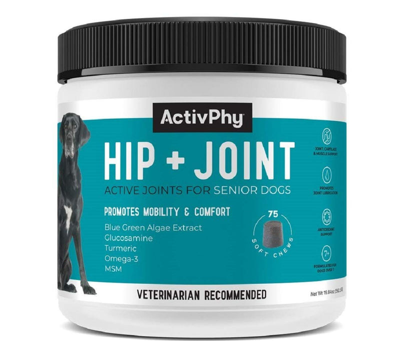 Hip + Joint Supplement with Glucosamine, MSM, Omega 3s, and Turmeric, Normal Inflammatory Response, Antioxidants, Made in USA, For Dogs , 75 ct - BeesActive Australia