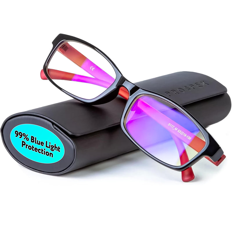 Prospek Blue Light Glasses for Woman and Men ‚Äì Superior 99% Harmfull Blue Light Blocking Computer Glasses, Anti-Glare Bluelight Reading Glasses, Regular, No Magnification Red and Black 0.0 Diopters - BeesActive Australia