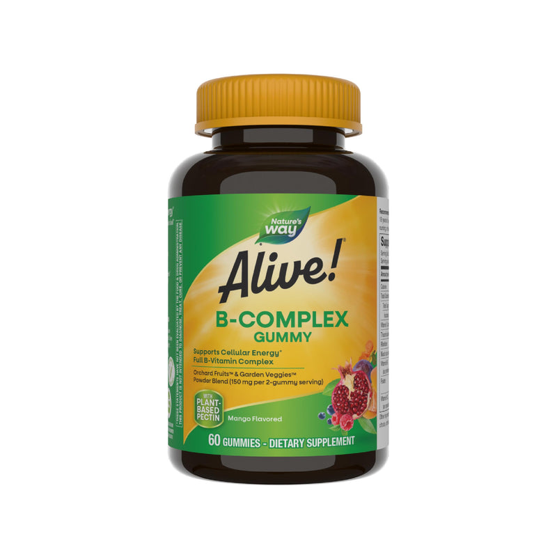 Nature's Way Alive! B-Complex Gummies, Cellular Energy Support*, 60 ct | Vitamin B12, B6, and Folate for Cellular Energy Support*, in Vegetarian, Gluten-Free Gummies with Plant-Based Pectin 60 Count (Pack of 1)