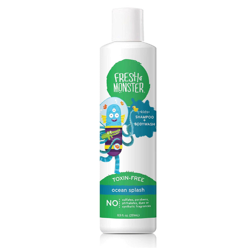 Fresh Monster 2-in-1 Kids Shampoo & Body Wash, Toxin-Free, Hypoallergenic, Natural Shampoo & Body Wash for Kids, Ocean Splash (8.5oz) 8.5 Ounce (Pack of 1) - BeesActive Australia