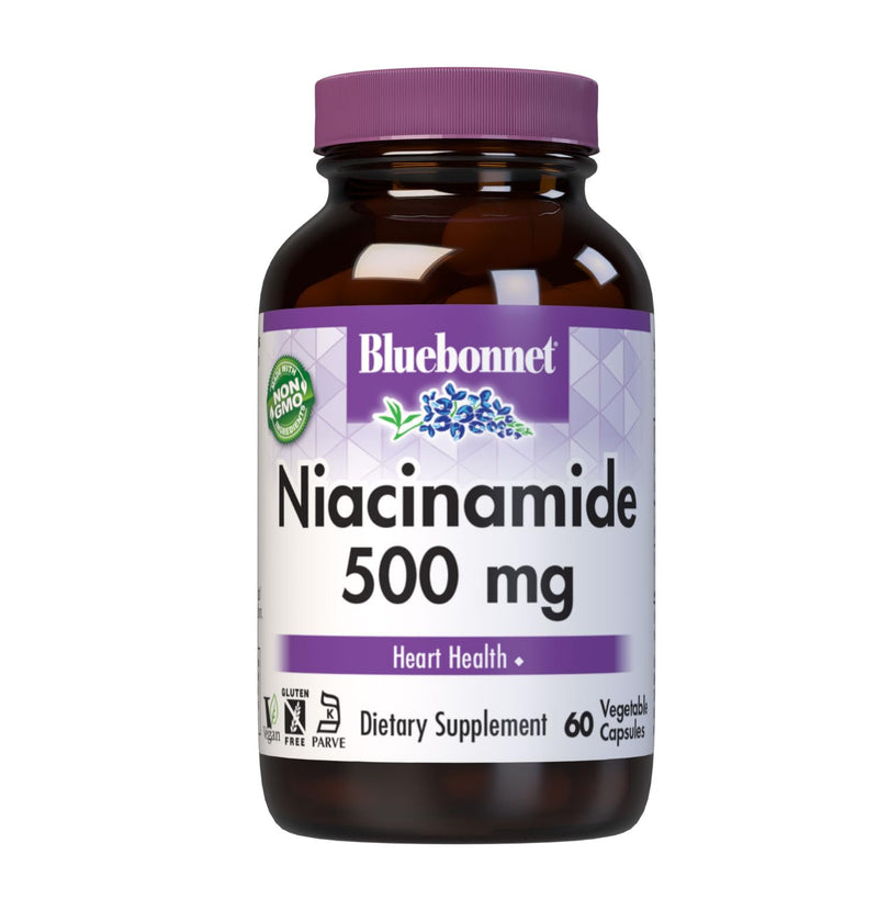 Bluebonnet Nutrition Niacinamide 500mg, Supports Cardiovascular Health*, Soy-Free, Gluten-Free, Non-GMO, Kosher Certified, Dairy-Free, Vegan, 60 Vegetable Capsule, 60 Servings | Third-party tested for purity and potency; manufactured in the USA 1