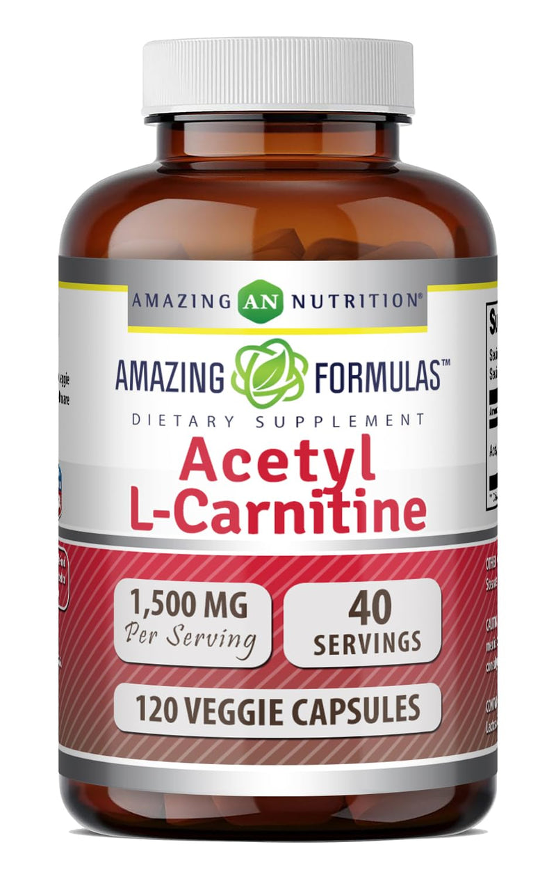 Amazing Formulas Acetyl L-Carnitine | 1500 per Serving Supplement | Vegetarian Capsules | Non-GMO | Gluten-Free | Made in USA (1 Pack | 120 Count) 1500 mg | 1 Pack | 120 Count