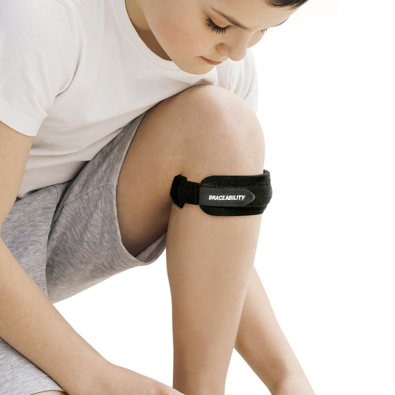 BraceAbility Kids Knee Band - Youth Patellar Tendon Support Strap Child Osgood Schlatter Brace for Jumpers Knee, Patella Tendonitis, Sports Wrap for Running, Soccer, Volleyball, Basketball (S) Small - BeesActive Australia