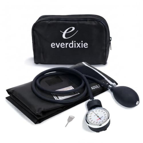 Dixie EMS Deluxe Aneroid Sphygmomanometer Blood Pressure Set W/Adult Cuff, Carrying Case and Calibration Tool - Black 1 Count