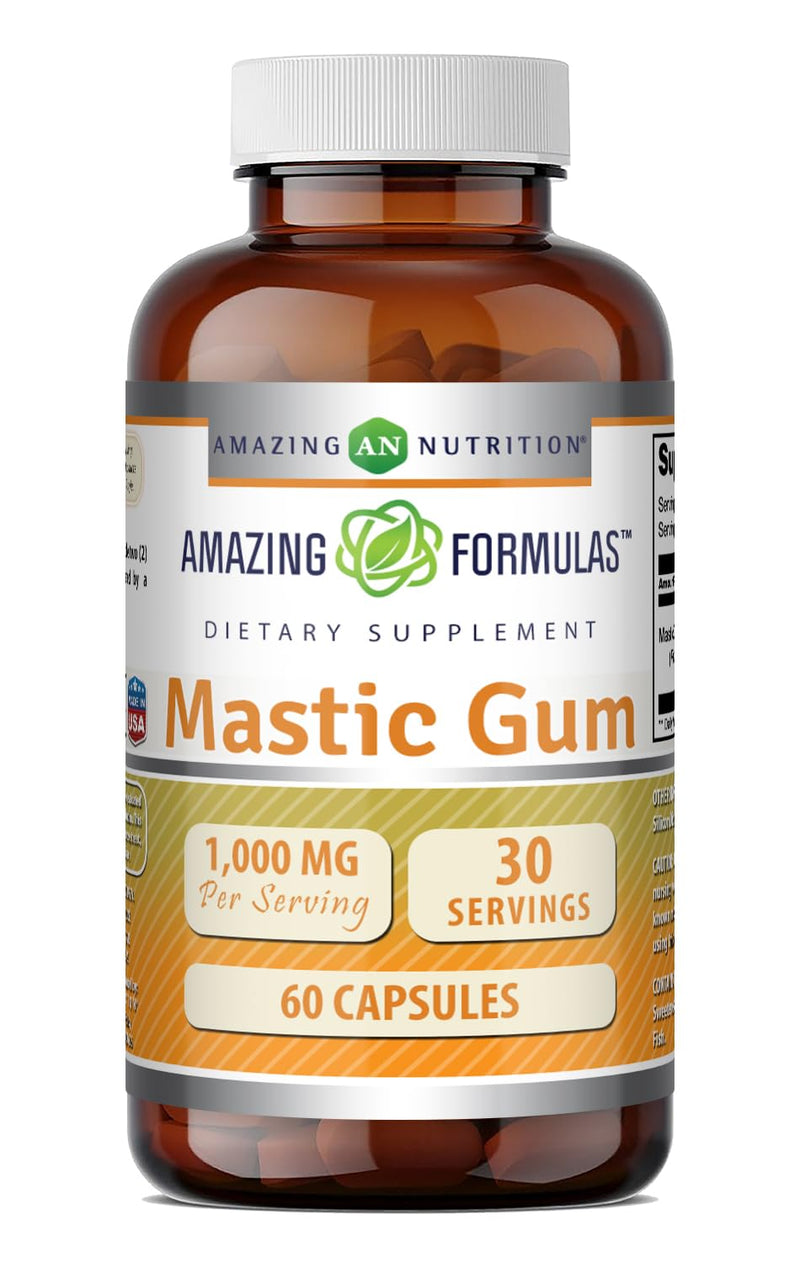 Amazing Formulas Mastic Gum 1000 Mg | Capsules Supplement | Non-GMO | Gluten-Free | Made in USA (1 Pack | 60 Count) Unflavored | 60 Count